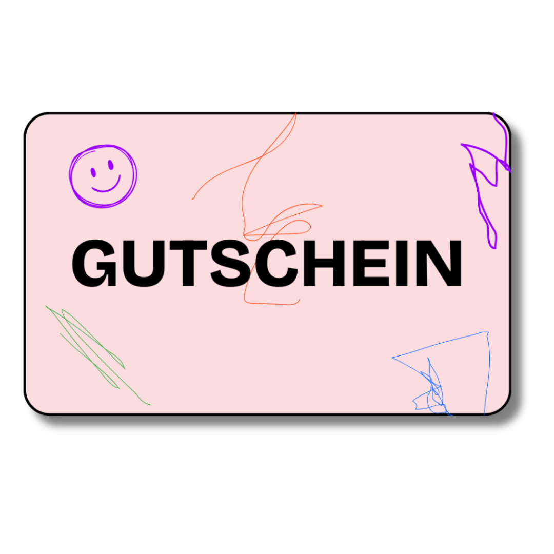 Der Zuckersüß Geschenkgutschein aus dem Zuckersüß Verlag ist eine rosafarbene Geschenkkarte mit frechem GUTSCHEIN"-Schriftzug, bunten Kritzeleien und einem lilafarbenen Smiley - ideal, um ein Buchgeschenk zu überreichen.