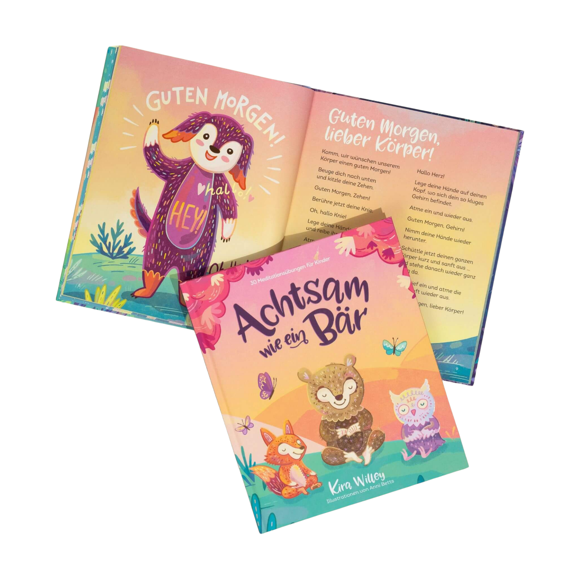 Zwei farbenfrohe Kinderbücher aus dem Zuckersüß Verlag mit dem Titel 